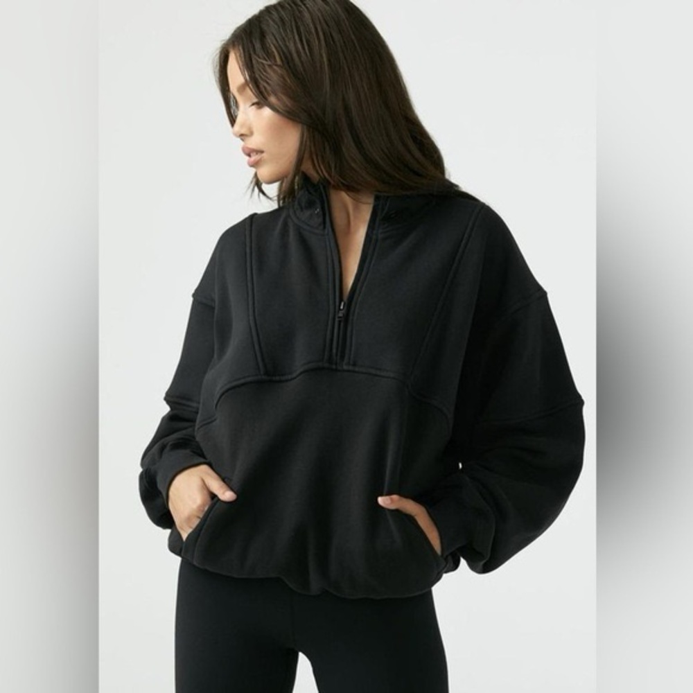 Joah Brown Black Half Zip Retro Pullover